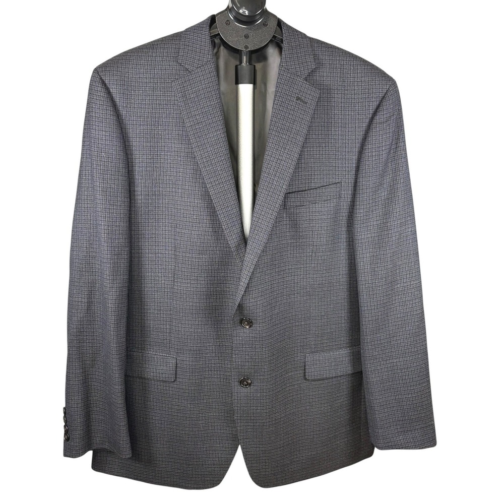 Lauren Ralph Lauren Mens 46L Grey Blue 100% Wool Micro Check Blazer Sport Coat